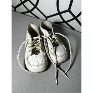 Antique Vintage Darling Baby Shoes With Bells White Size 4 Leather